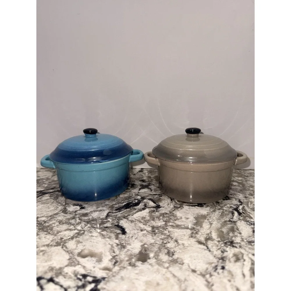 2 Miniature Ceramic Dutch Ovens W/Lids Le Creuset Look Alike